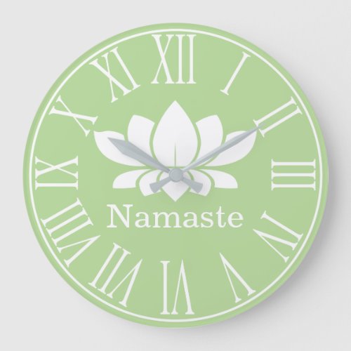 White Lotus Flower Namaste Yoga Large Clock