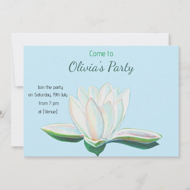 White Lotus Flower Party Personalized  Invitation (Front)