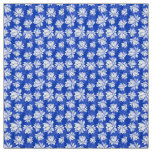 White Lotus Flower Pattern on Blue Background Fabric