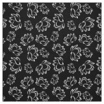 White Lotus Flower Pattern on Gray Background Fabric