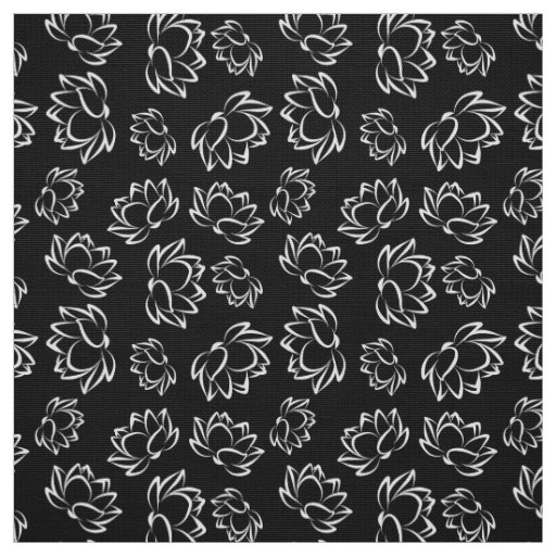 White Lotus Flower Pattern on Gray Background Fabric