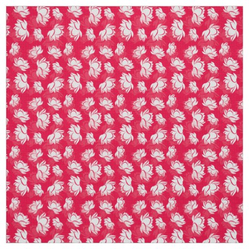 White Lotus Flower Pattern on Pink Background Fabric