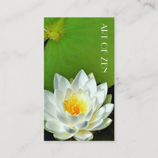 White Lotus Flower Photo Bright Green  Business Card (Front)