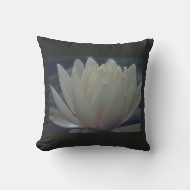 White Lotus Flower Water Lily Throw Pillow (Front)