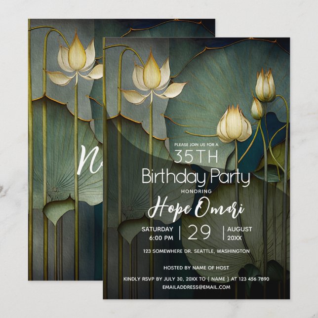 White Lotus Flowers, Beautiful Healing Nature Invitation (Front/Back)