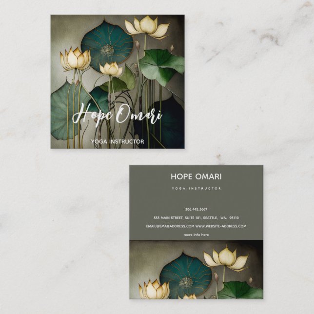 White Lotus Flowers, Beautiful Healing Nature Square Business Card (Front/Back)
