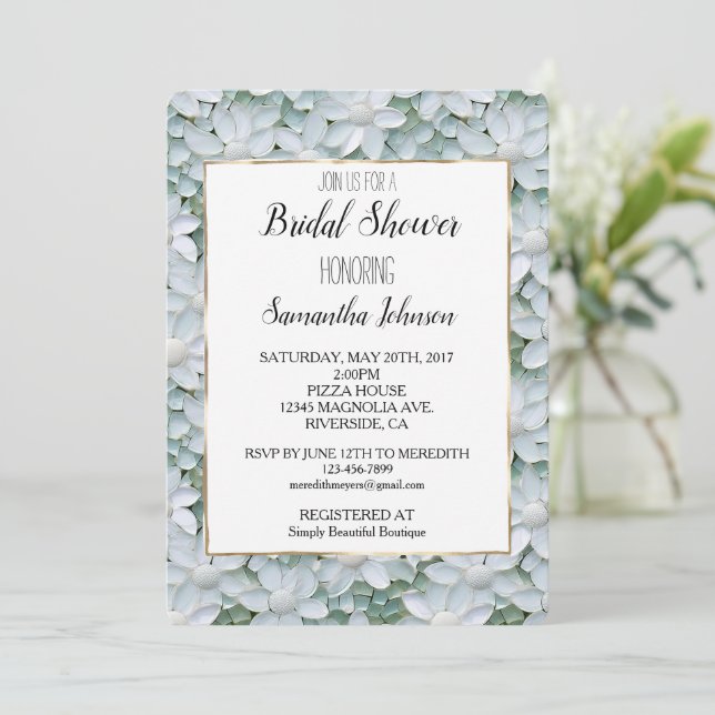 White Lotus Flowers Bridal Shower Invitation (Standing Front)