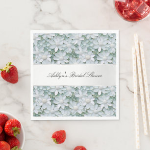 White Lotus Flowers Bridal Shower Napkins