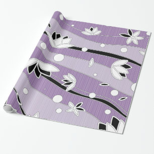 White Lotus Flowers on Purple Stripes Wrapping Paper