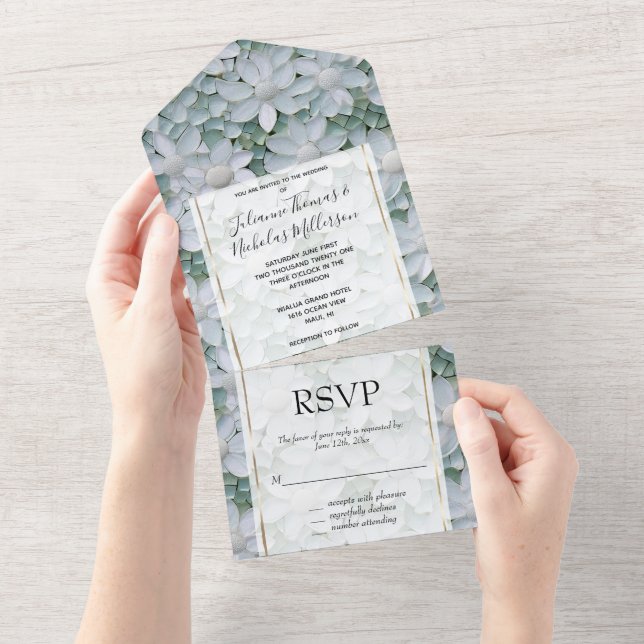 White Lotus Flowers Wedding All In One Invitation (Tearaway)