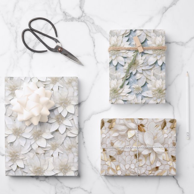 White Lotus Flowers   Wrapping Paper Sheets (Front)