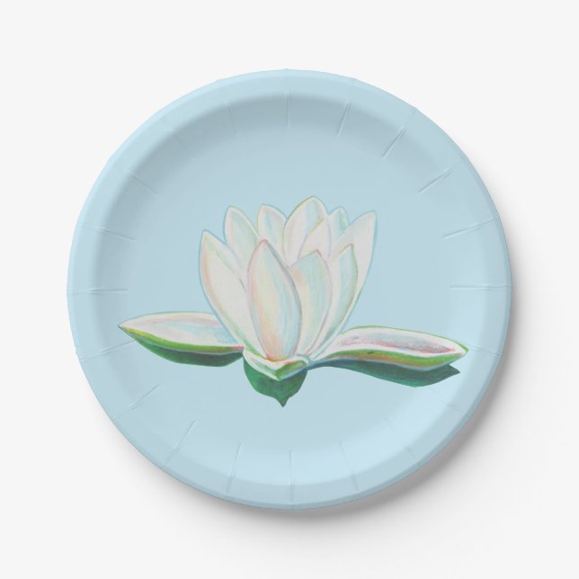 White Lotus Illustration   Paper Plates (Front)