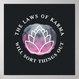 White Lotus Karma Motivational Quote Charcoal Poster