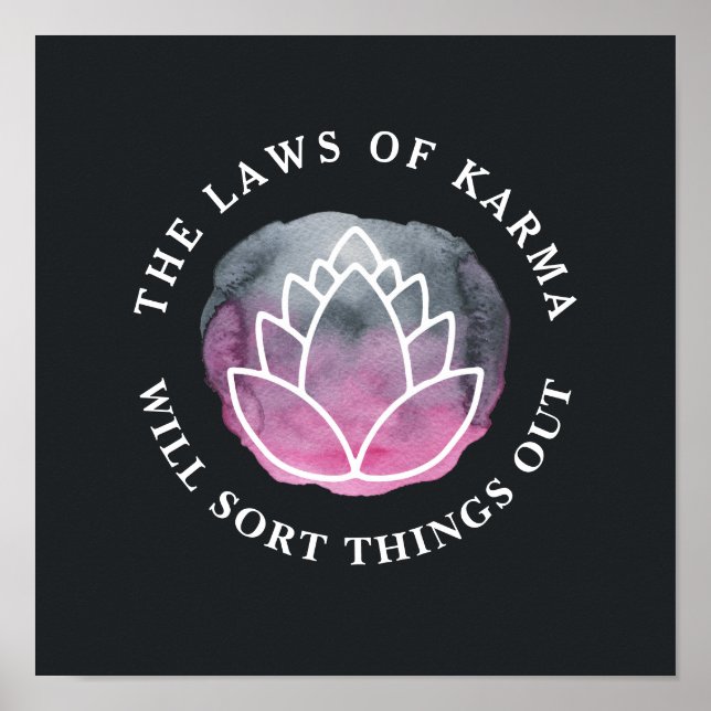 White Lotus Karma Motivational Quote Charcoal Poster (Front)