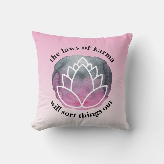 White Lotus Laws of Karma Inspirational Quote Throw Pillow (Front)