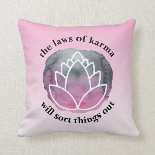 White Lotus Laws of Karma Inspirational Quote Throw Pillow