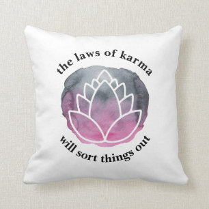 White Lotus Laws of Karma Inspirational Saying Throw Pillow