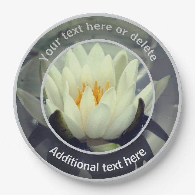 White Lotus Lily Flower Personalized Party Paper Plates (Front)