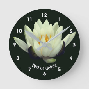 White Lotus Lily Flower Personalized Round Clock