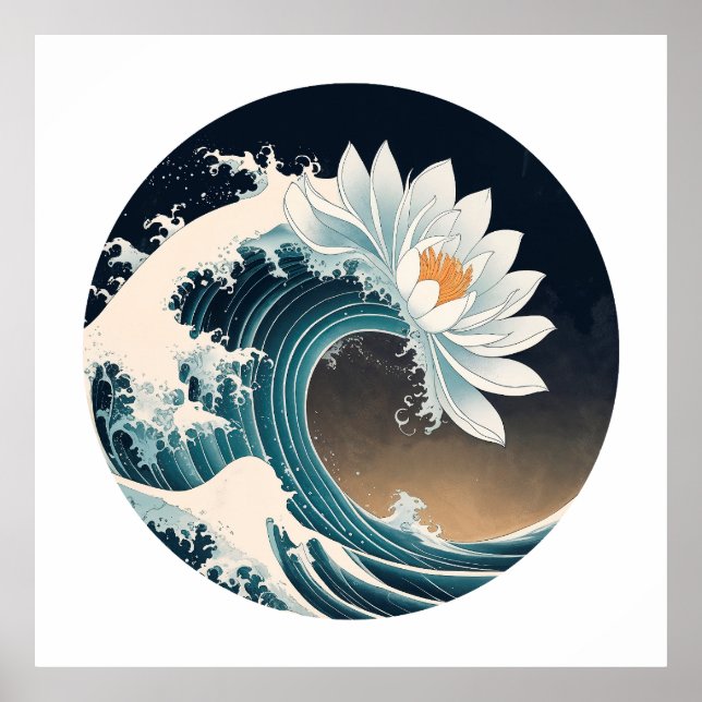 White Lotus & Ocean Wave – Elegance in Motion Poster (Front)