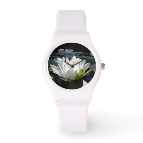 White Lotus on Sporty Watch White Silicone Strap Watch