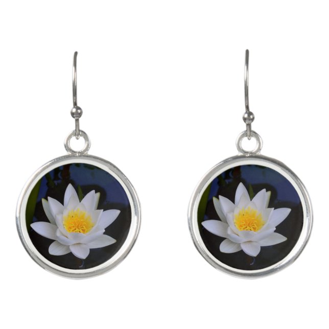 White Lotus Water lily Earrings (Front)