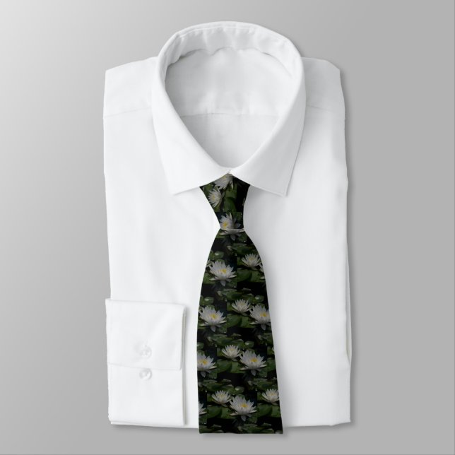 White Lotus Waterlilies Tie (Tied)