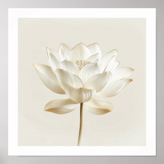 White Lotus Zen Wall Art – Minimal Beige Print (Front)