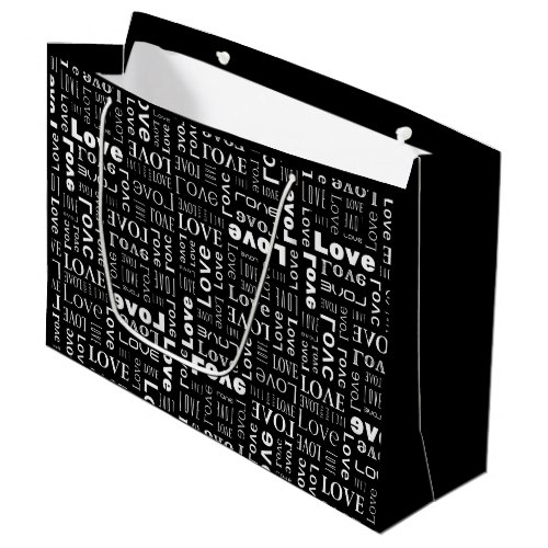 White Love Black Background Large Gift Bag