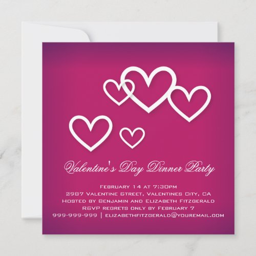 White Love Hearts on Dark Pink Valentines Party Invites