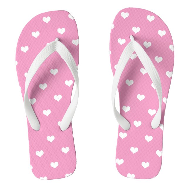 White love hearts on pink flip flops (Footbed)