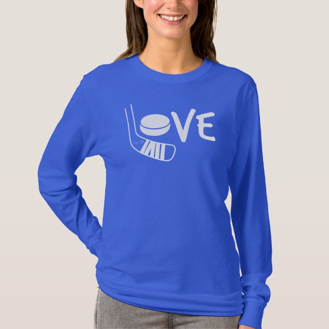 White Love Hockey Ladies Hockey Stick and Puck T-Shirt (Front)