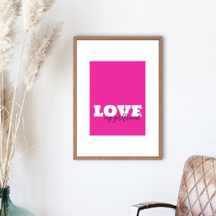 White LOVE Hot Pink Valentine Poster