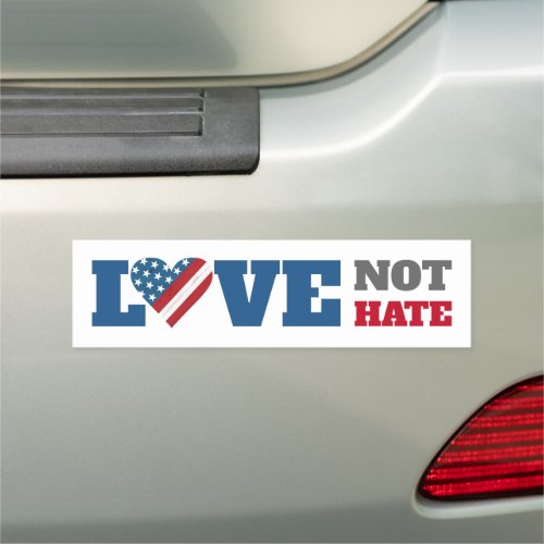 White Love Not Hate Bold Type USA Flag Heart Car Magnet