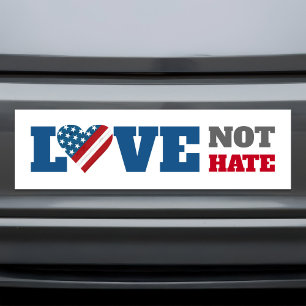 White Love Not Hate Bold Type USA Flag Heart Car Magnet