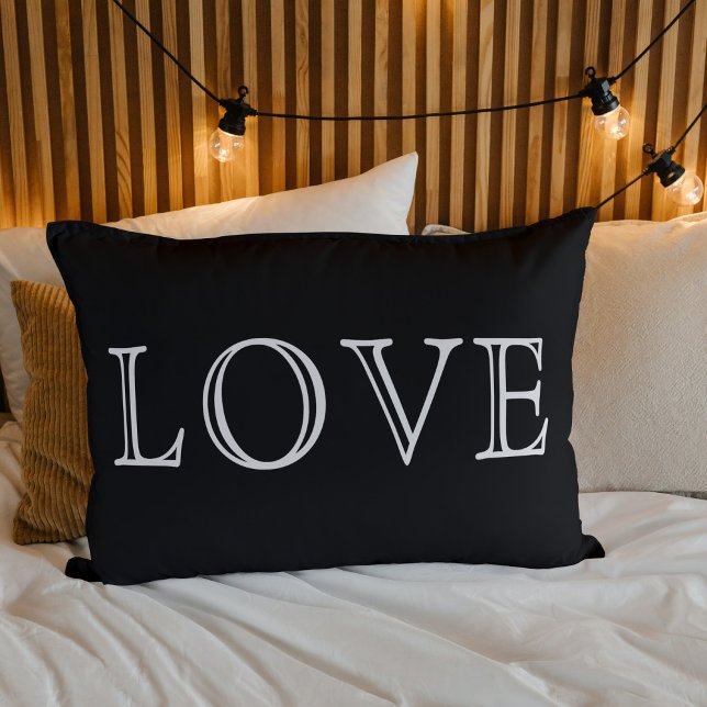 White Love Word Art On Chic Black Background Lumbar Pillow (Creator Uploaded)