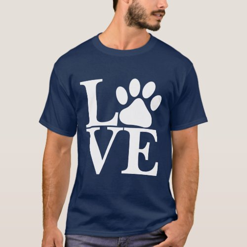 White LOVE Word Dog Paws Motif T_Shirt