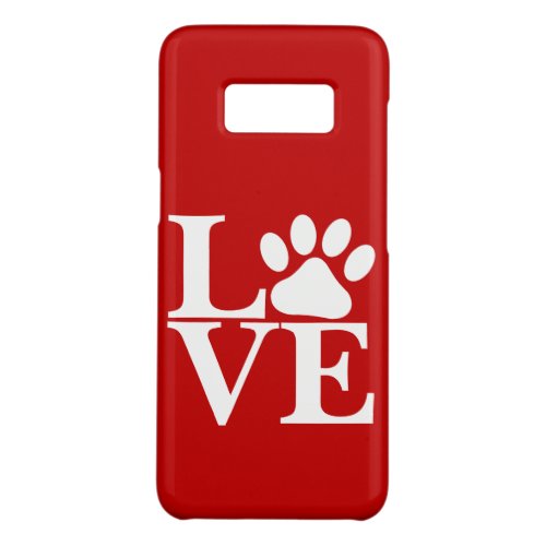 White LOVE Word Dog Paws Pattern On Red Background Case_Mate Samsung Galaxy S8 Case