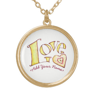White Love Word with Heart Gold Necklace