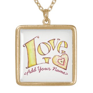 White Love Word with Heart Gold Necklaces
