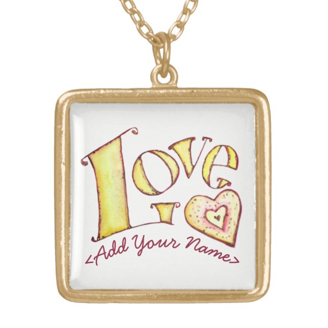 White Love Word with Heart Gold Necklaces (Front)