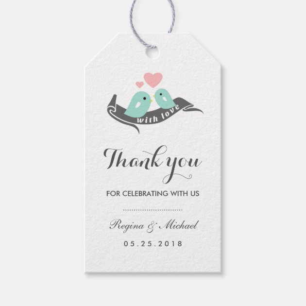 White Lovebirds With Small Heart Wedding Gift Tag