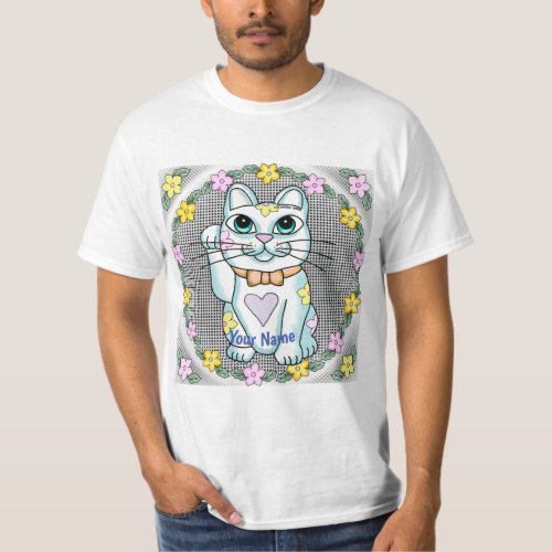 White Lucky Cat custom name T_Shirt