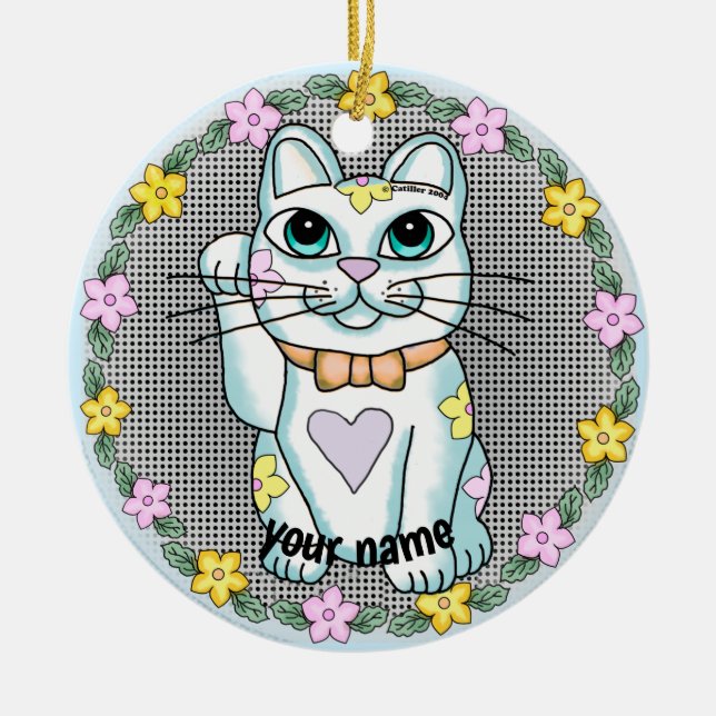 White Lucky Cat Ornament (Front)