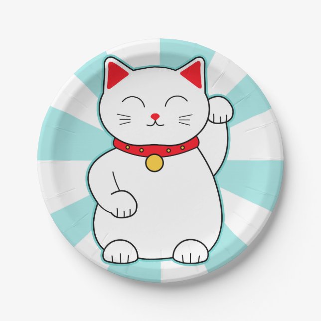 White Lucky Cat Paper Plates (Front)