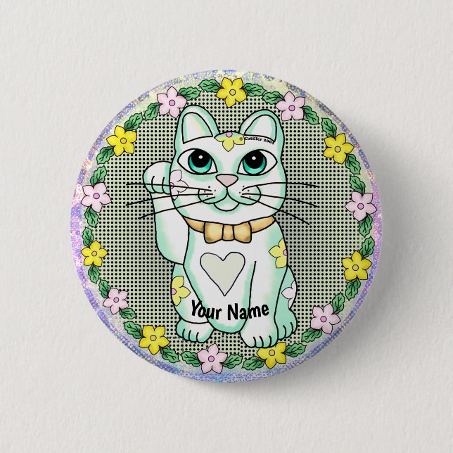 White Lucky Cat pin (Front)