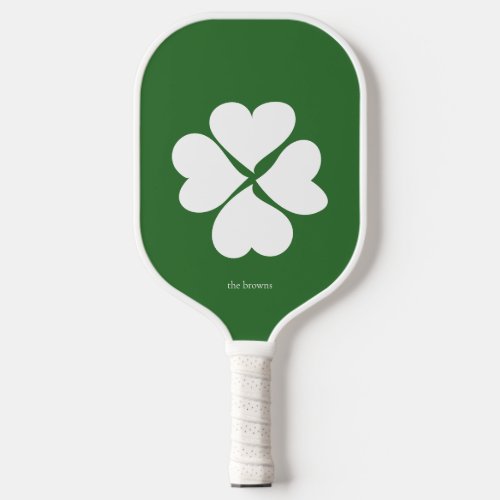 White Lucky Clover Green Irish Pickleball Paddle