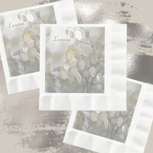 White Lunaria Silver Dollar Elegant Napkins