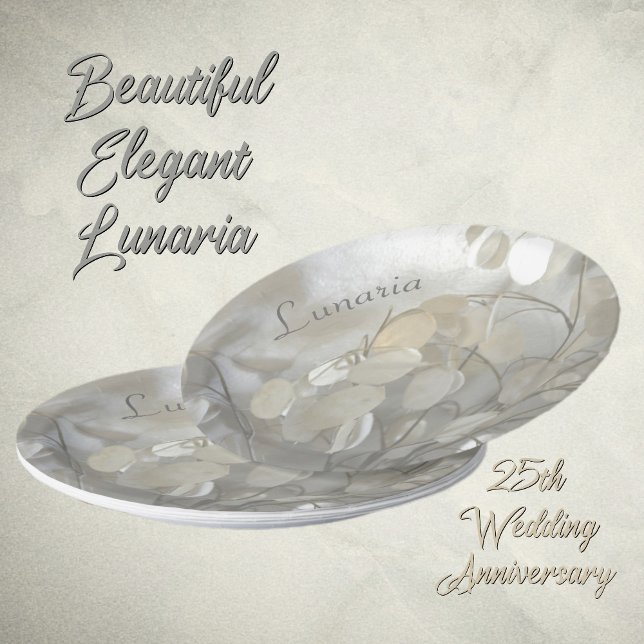 White Lunaria Silver Dollars Elegant Paper Plates (Creator Uploaded)