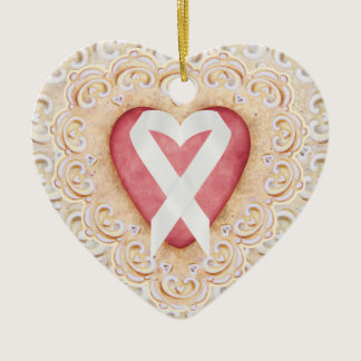 White Lung Cancer Ribbon #2 From the Heart - SRF Ceramic Ornament